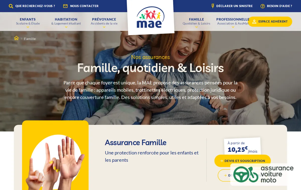 Capture : Assurances accidents familles et adultes - MAE